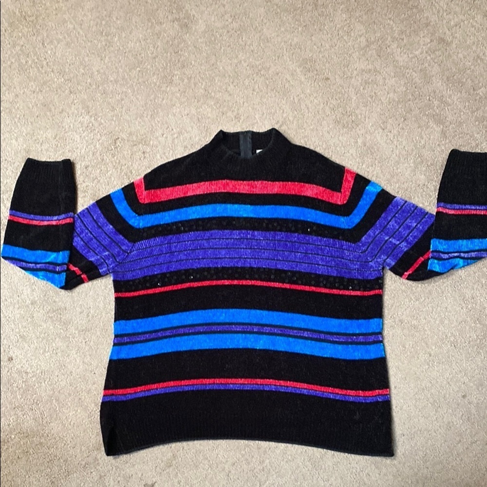 Vintage Multi-Colored Large Sweater with Bold Stripes and Sequins Colorful